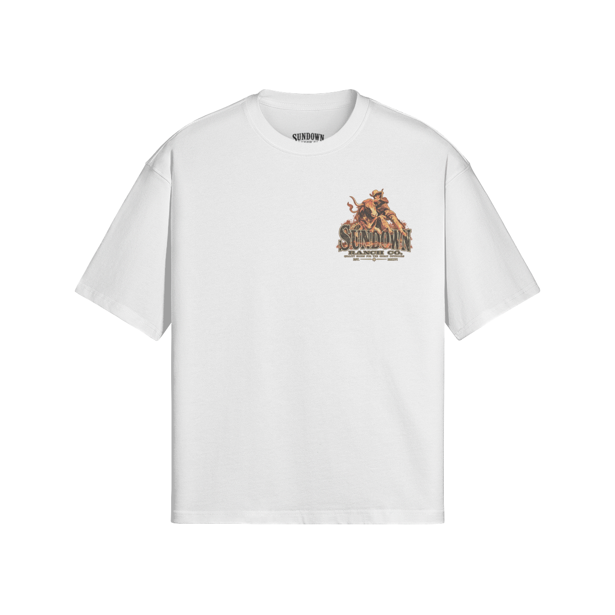 Men’s Bull Heritage Heavyweight Tee from Sundown Ranch Co., white color, front view