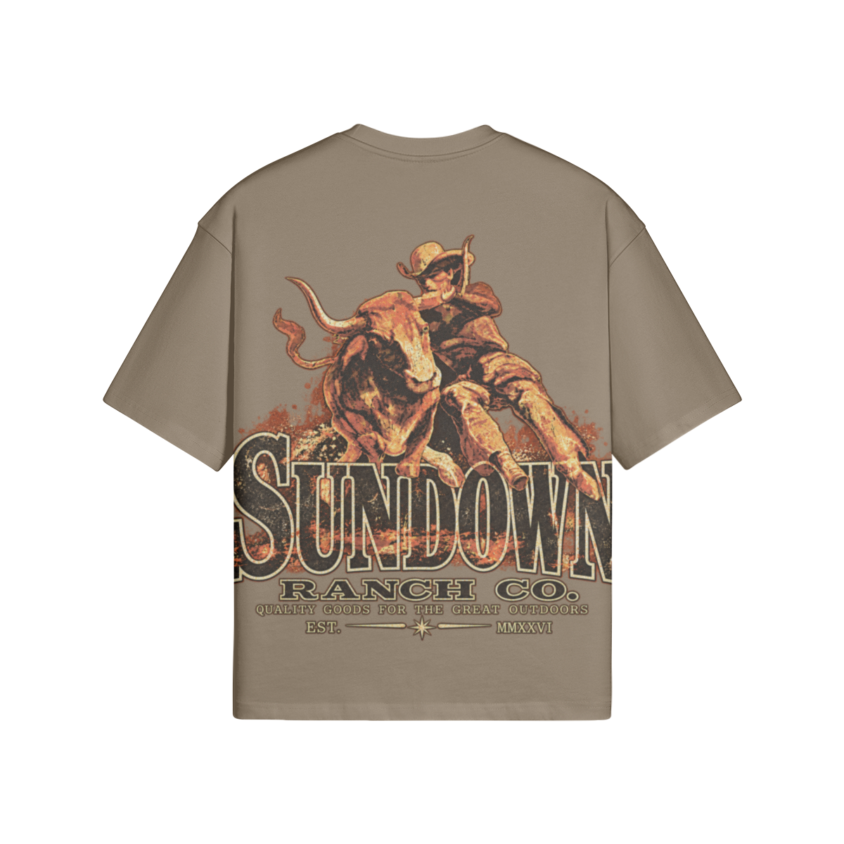 Men’s Bull Heritage Heavyweight Tee from Sundown Ranch Co., Americano color, back view