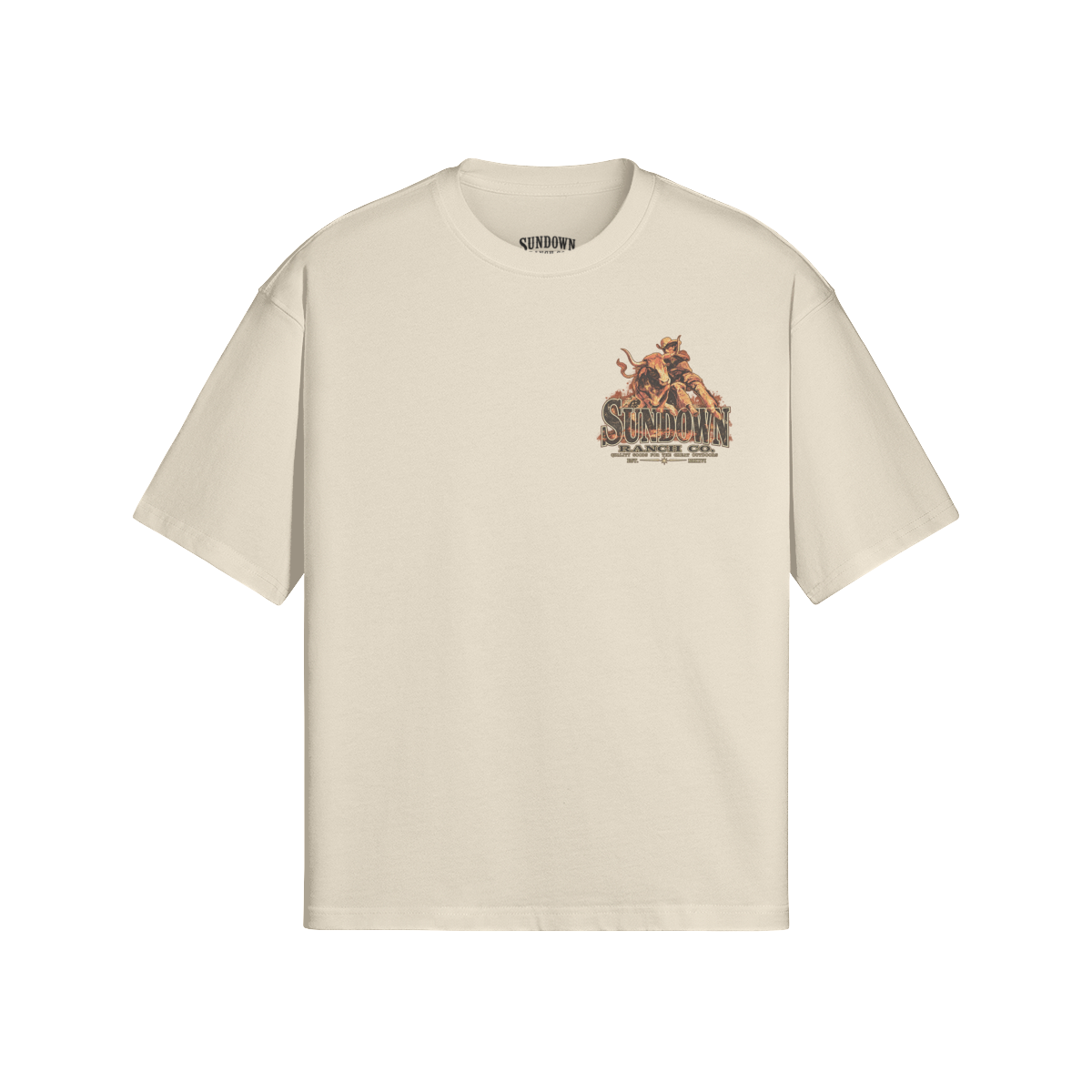 Men’s Bull Heritage Heavyweight Tee from Sundown Ranch Co., apricot color, front view