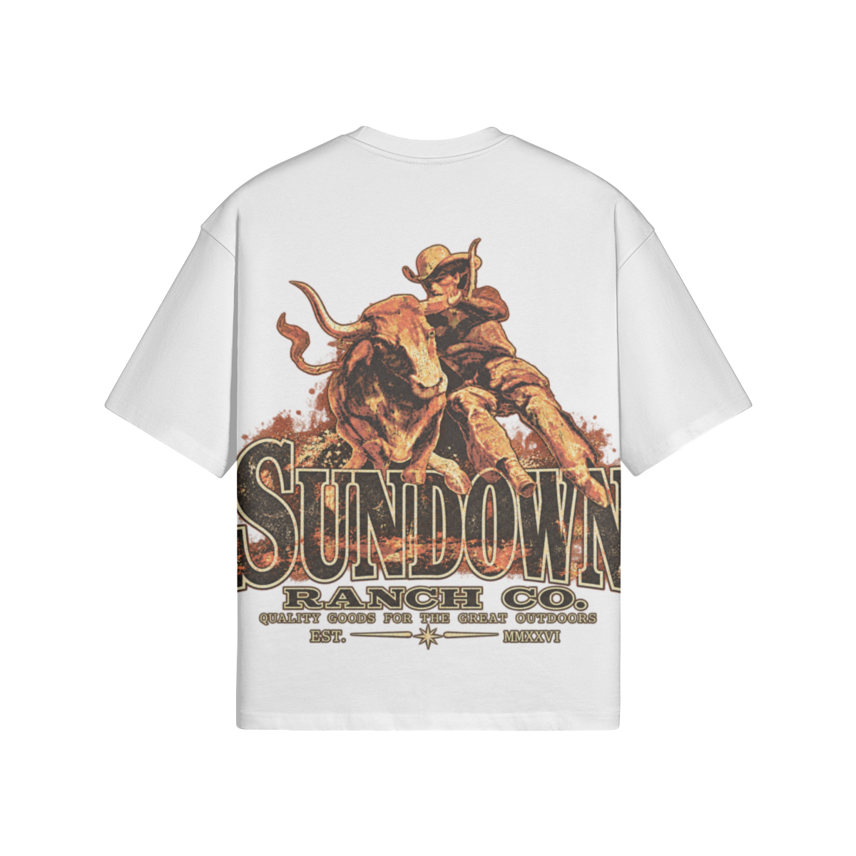 Men’s Bull Heritage Heavyweight Tee from Sundown Ranch Co., white color, back view