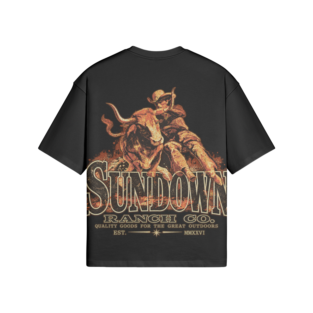 Men’s Bull Heritage Heavyweight Tee from Sundown Ranch Co., black color, back view
