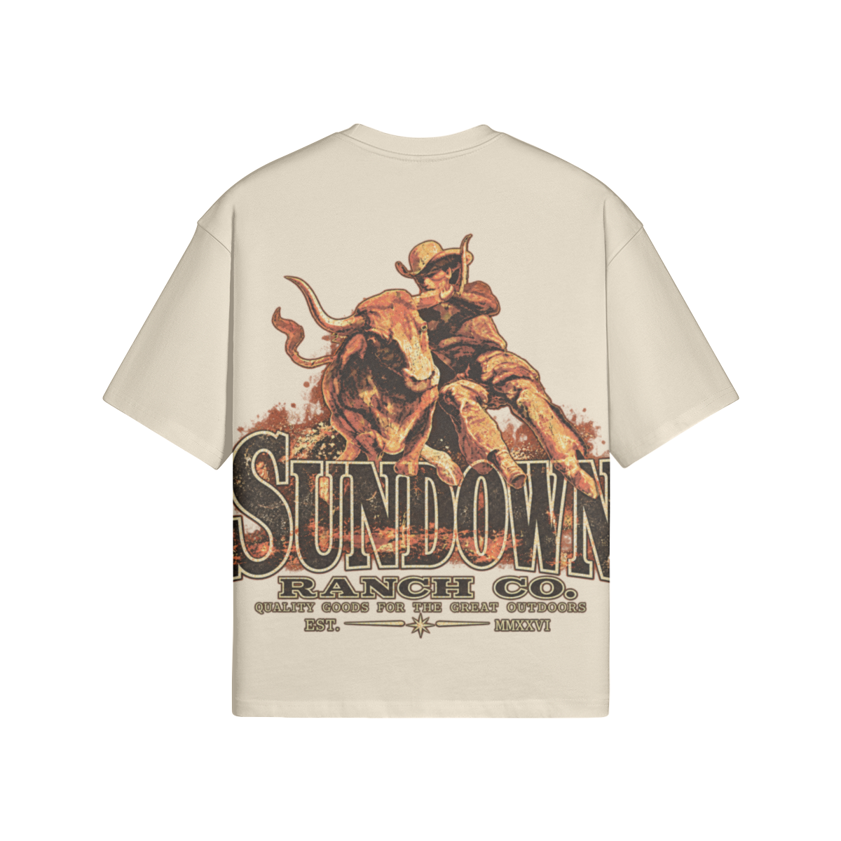 Men’s Bull Heritage Heavyweight Tee from Sundown Ranch Co., apricot color, back view